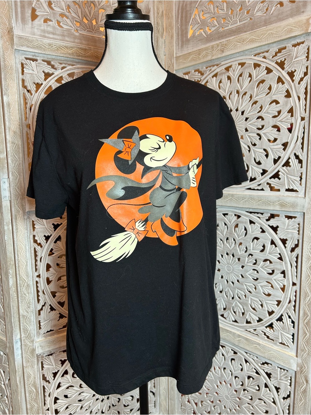 Disney Black Short-Sleeve Tee with Orange & Cream Witch Mickey Graphic